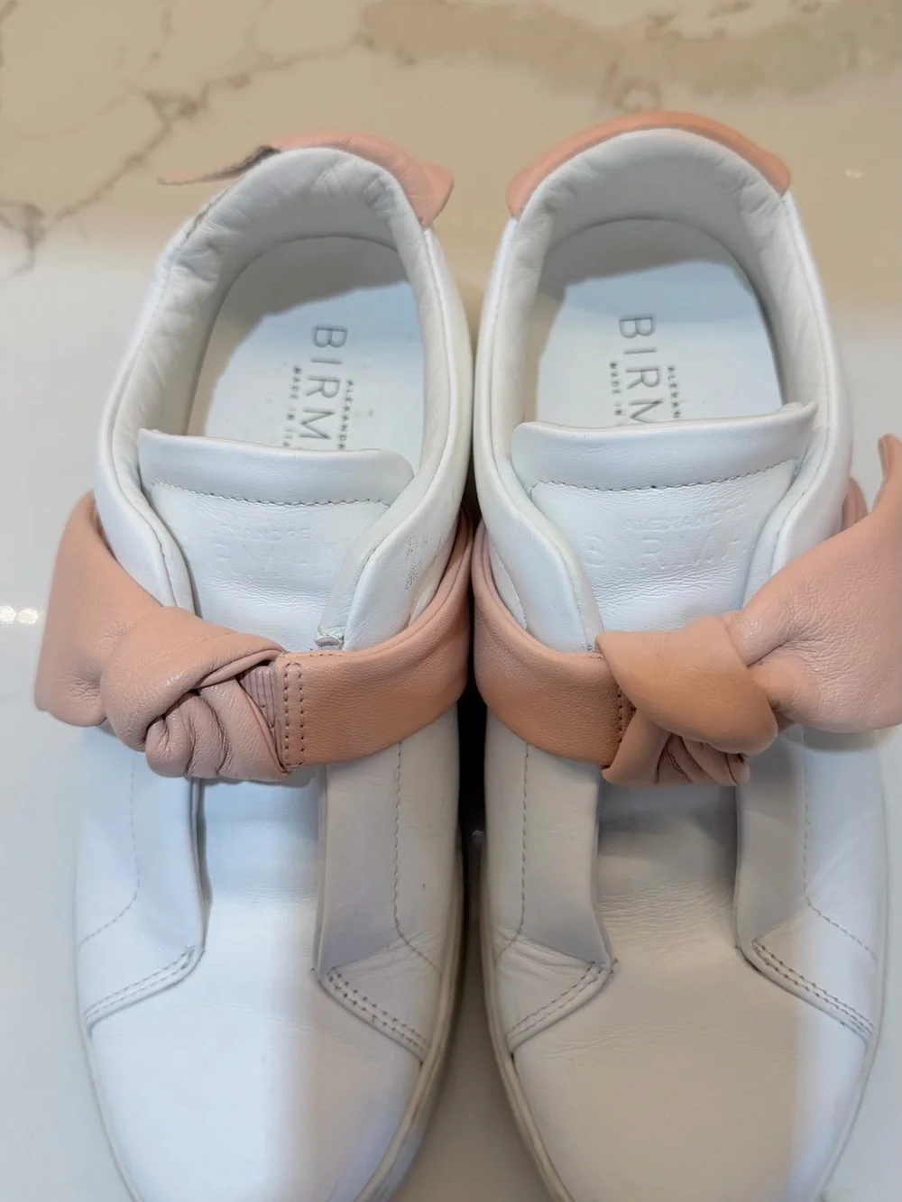 Alexandre Birman Clarita Bow Leather Sneakers White & Blush Pink Size 36